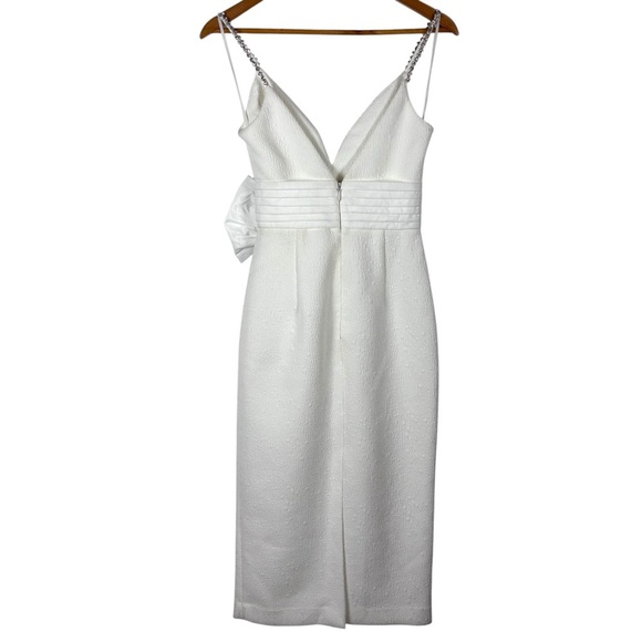ANTHROPOLOGIE REBECCA VALLANCE GENEVIEVE BRIDAL BOW V-NECK SHEATH MIDI DRESS - Picture 7 of 17